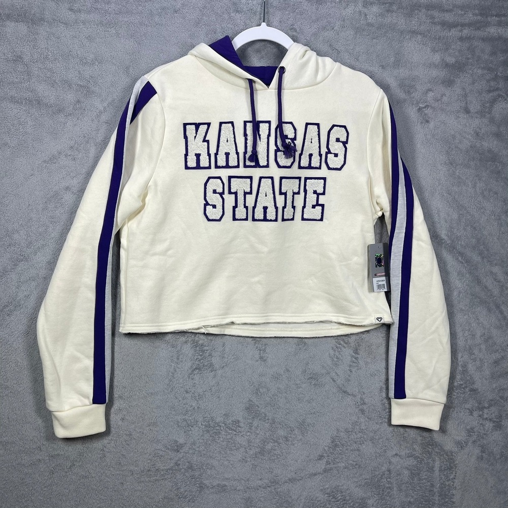 Colosseum Kansas State Hoodie Womens Large Cream Purple Cropped Chenille Logo